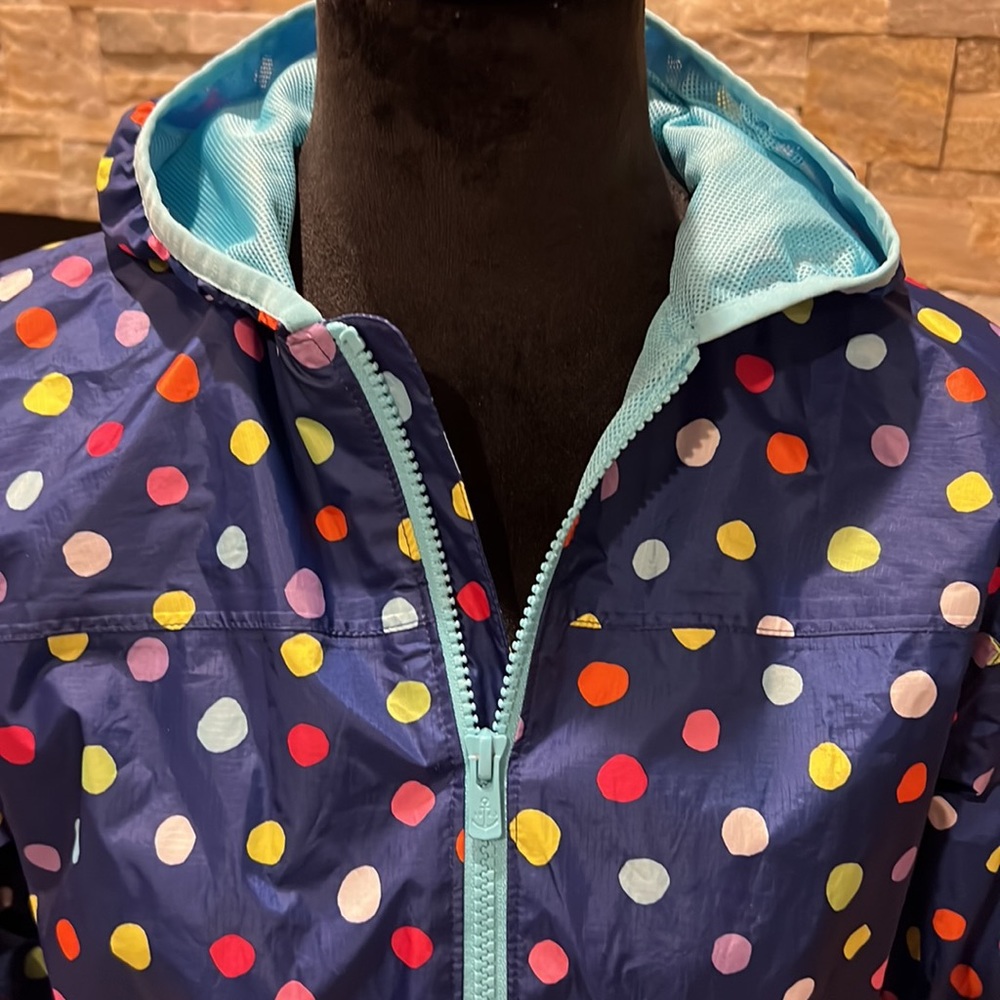 Girls Lands End Polka Dot Wind Lined Breaker Jacket M 10-12 - Picture 2 of 11
